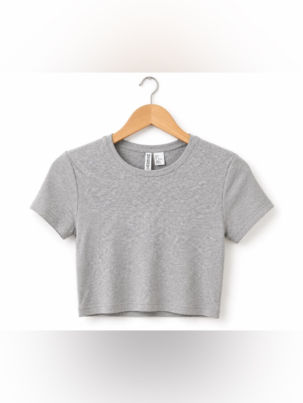 H&M Divided Gray Ribbed Crop Top Small Fitted Tee Minimal Basic Y2K Chic